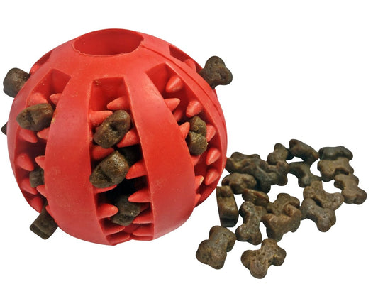 A Dog Treat Ball Dispenser Toy filled with treats